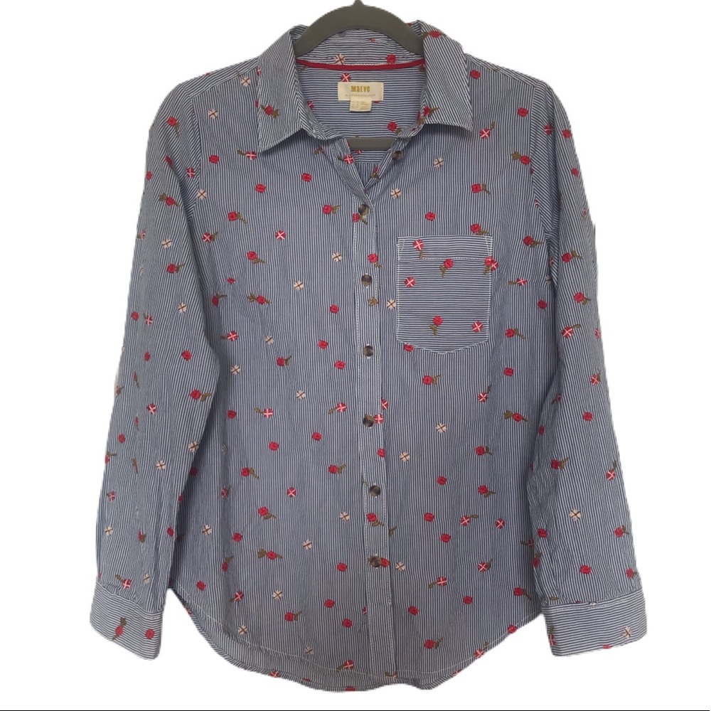 Maeve long sleeve floral striped button down shirt